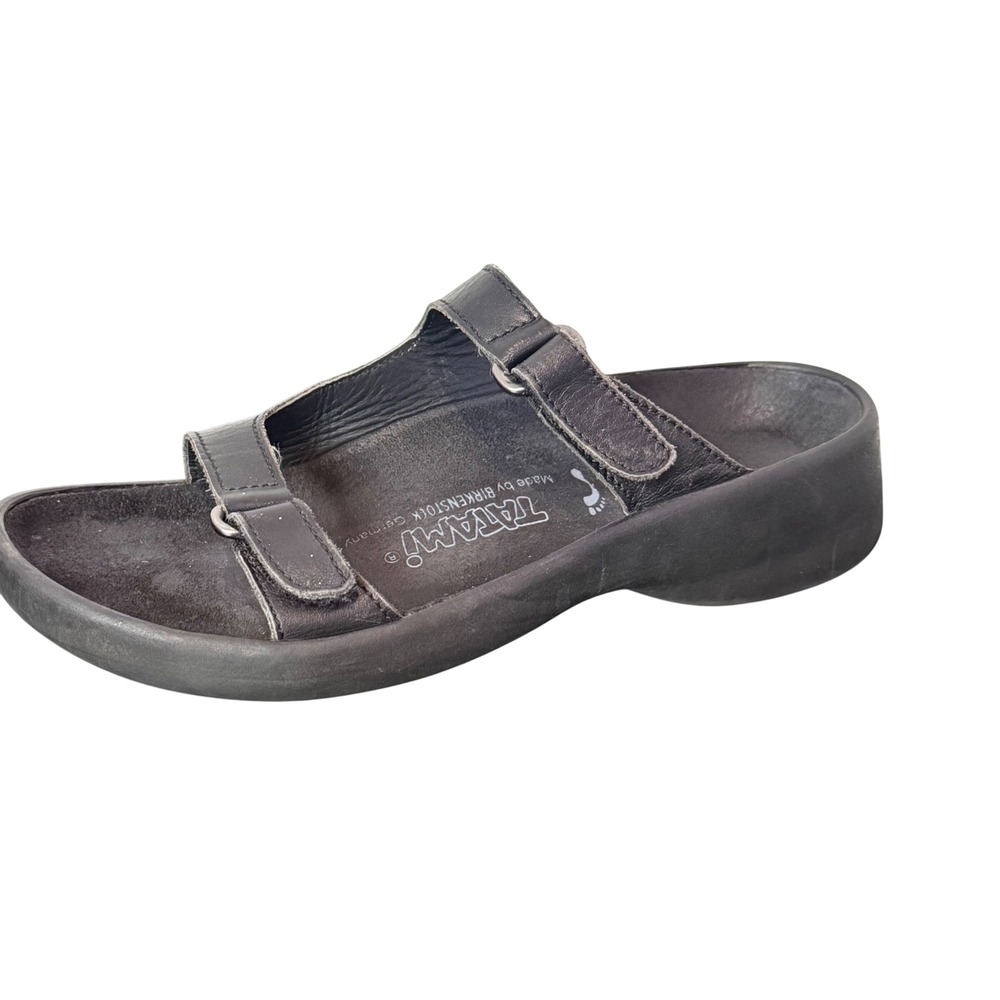 Tatami Birkenstock Platform Sandals Womens 9 Black Leather Double Strap Slides